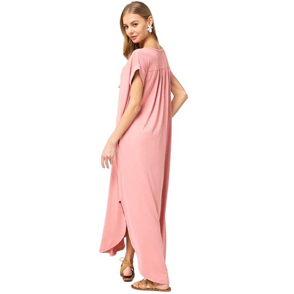 Entro Short Sleeve V-Neck ROSE Knit Maxi Dress - Picture 2 of 4